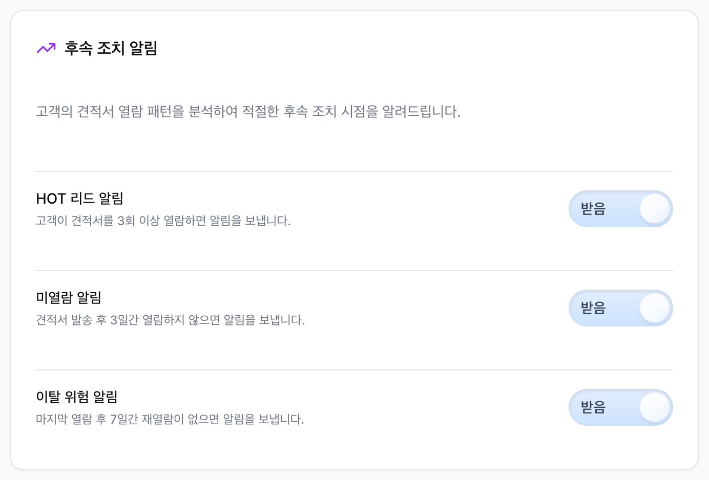 알림 설정 — 후속 조치 알림