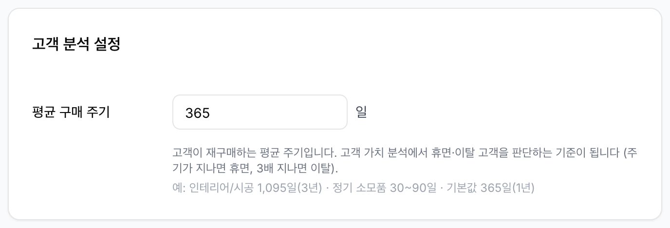 고객 분석 설정
